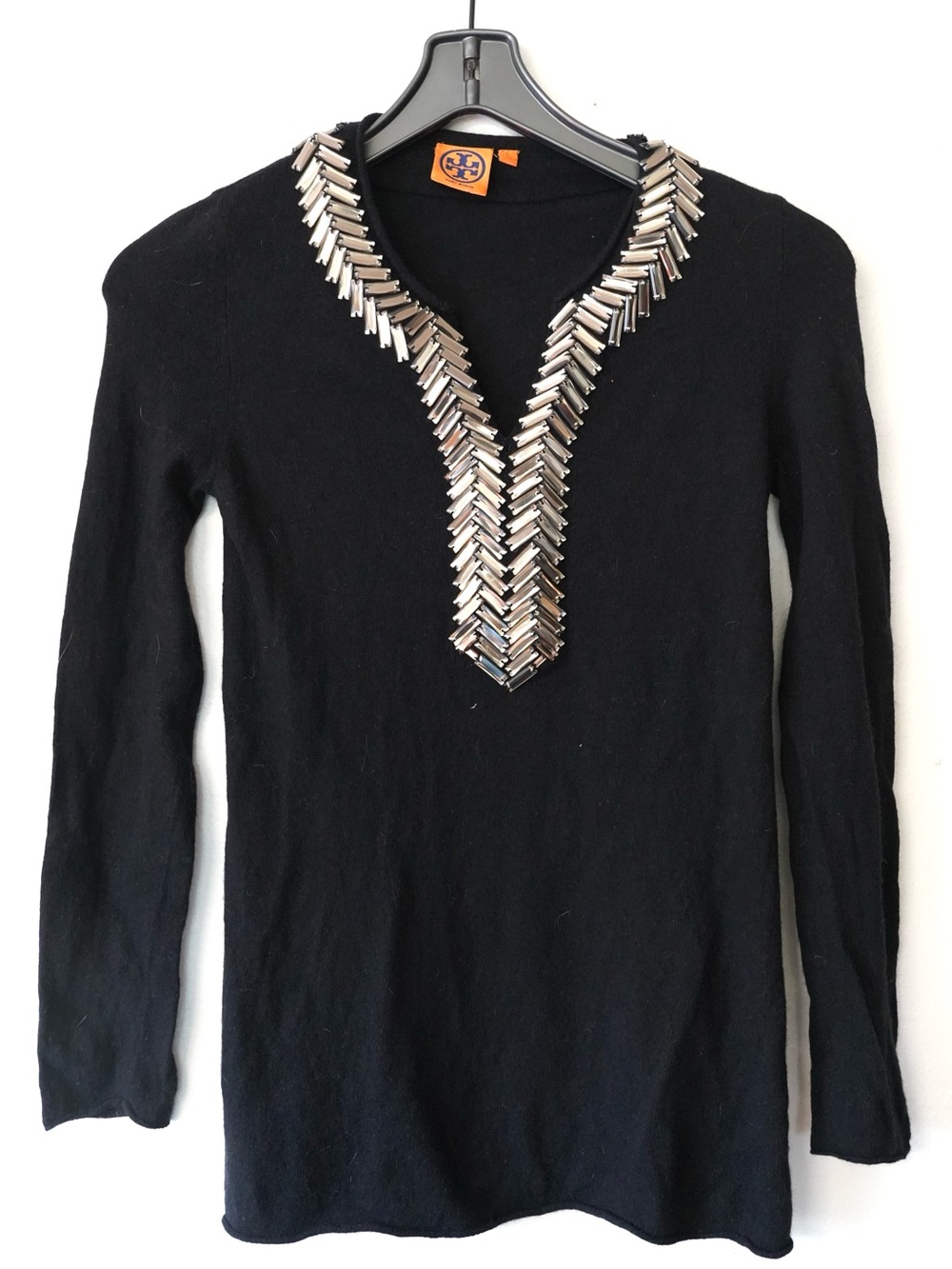 Tory Burch Women’s Black Embellished Cashmere/Angora Blend Sweater Size S